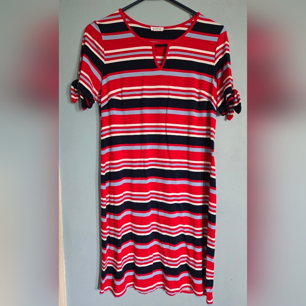 Westport Dress Red, White, Navy and Light Blue Striped Size Medium